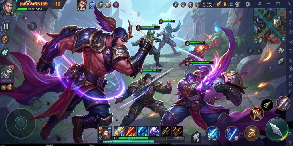 Tampilan gameplay seru di INDOWIN168 yang penuh aksi MOBA.