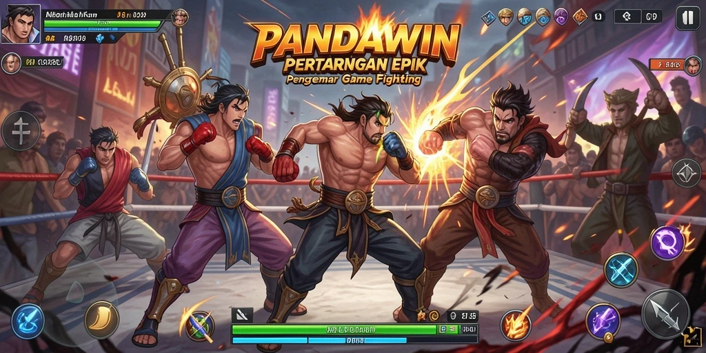 Screenshot gameplay PANDAWIN menampilkan karakter bertarung dengan aksi dinamis.