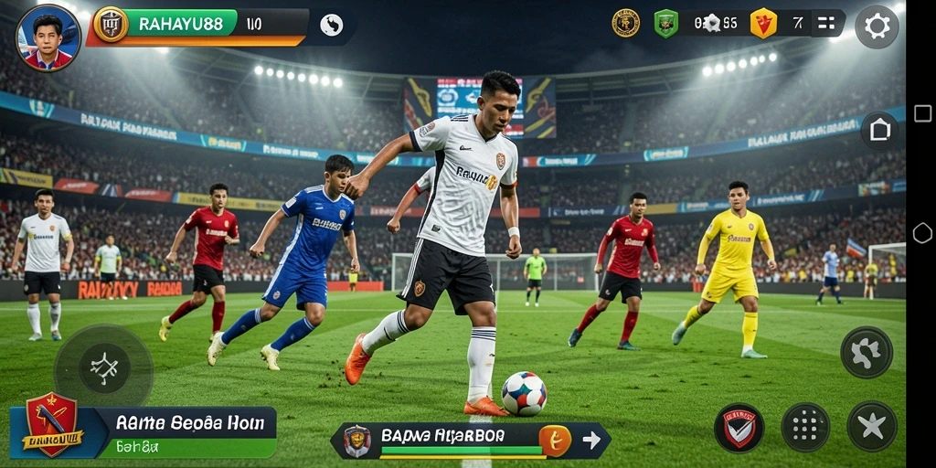Tampilan gameplay menarik dari RAHAYU88 yang menggambarkan aksi sepak bola.